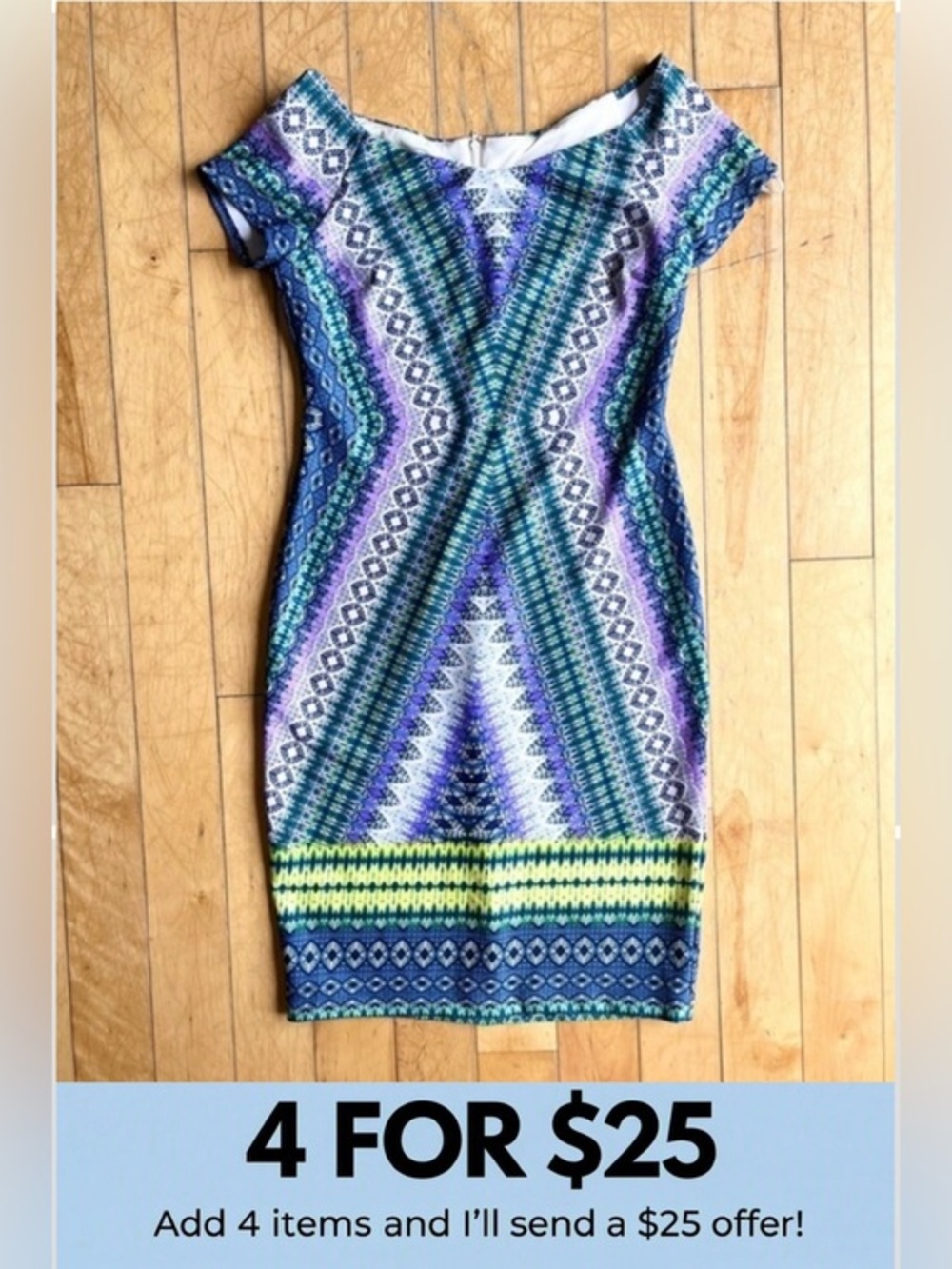 Bisou Bisou by Michele Bohbot Y2K Geometrical Print Sheath Dress Size 8